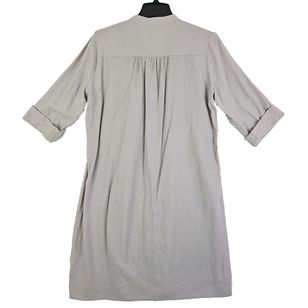 Tahari ~Woman Size S~ Gray Linen Blend Dress Pleated Coastal Roll-Up Sleeves. - Picture 8 of 15